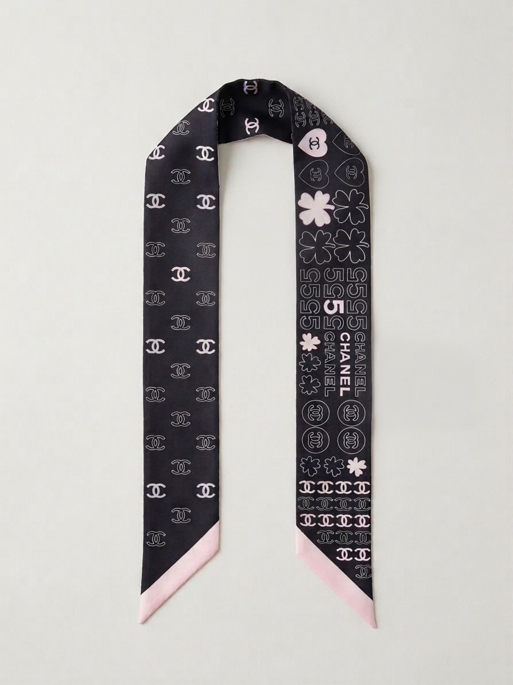 Black & Pink Silk Twilly Scarf